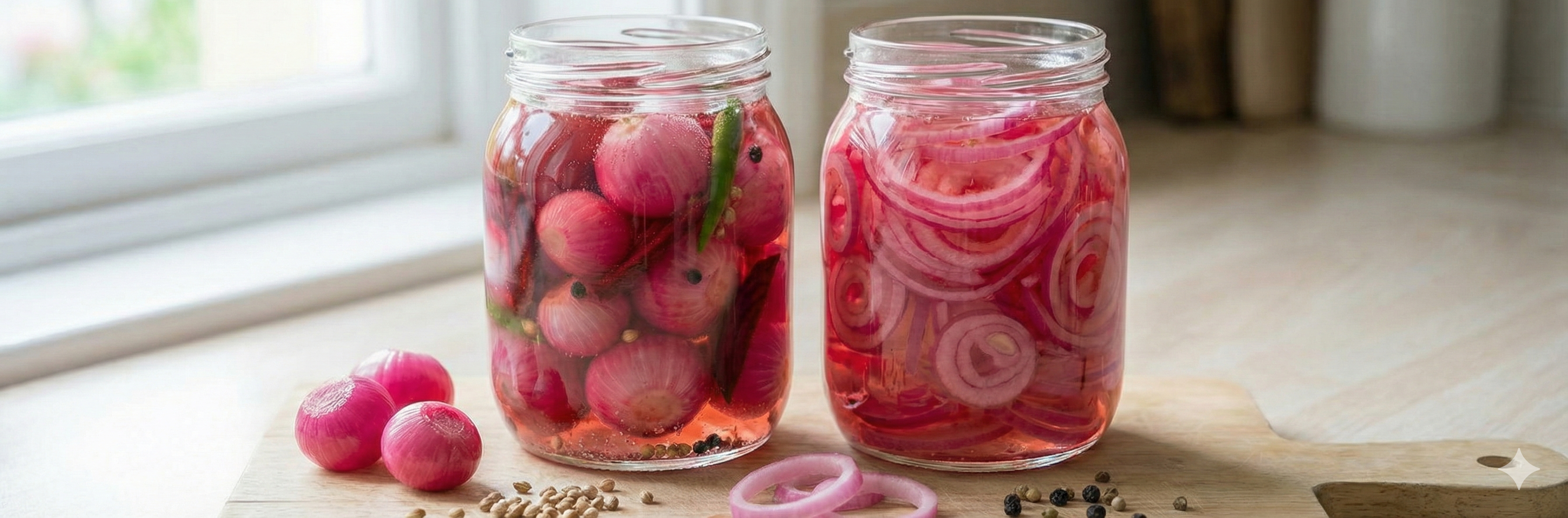 Both onion jars — whole baby onions and sliced rings